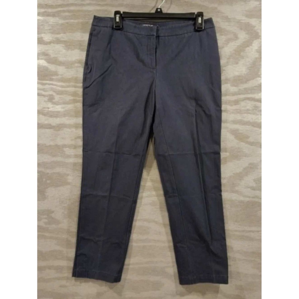 Lafayette 148 New York Navy Blue Slim Ankle Pants Stretch Cotton Size 12